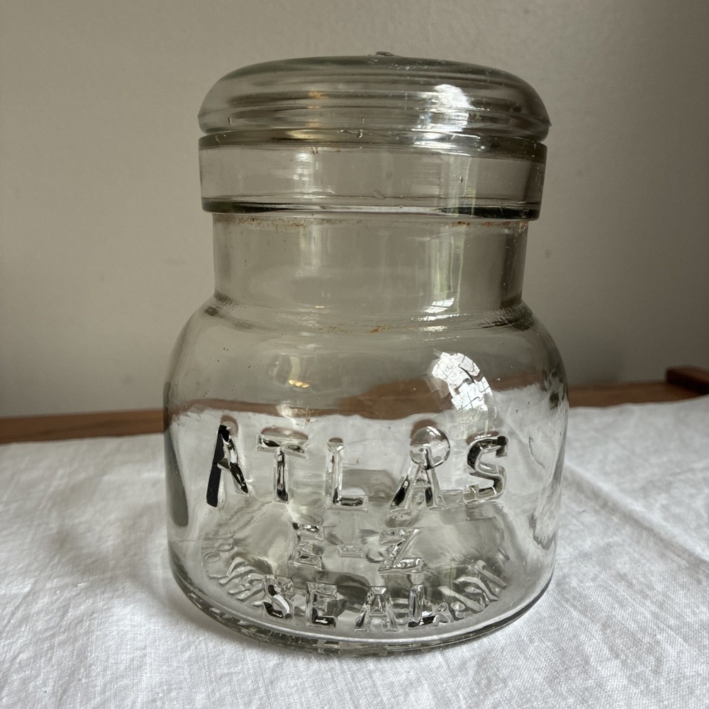 Vintage -Atlas- E-Z Seal Glass  Squat Pint Canning Jar